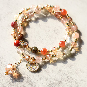 Multi-Tonal Rutilated Quartz Double Wrap Beaded Bracelet