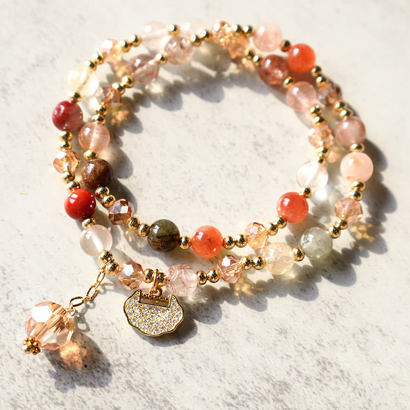 Multi-Tonal Rutilated Quartz Double Wrap Beaded Bracelet