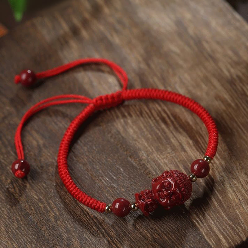 Handcrafted Cinnabar Zodiac Guardian Buddha Red String Adjustable Bracelet