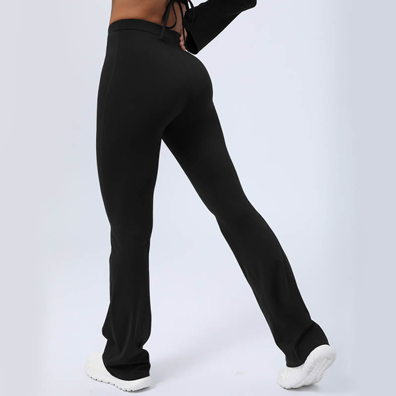 Long Sleeve Backless Strap Top Bra Flare Pants Fitness Yoga Outfit
