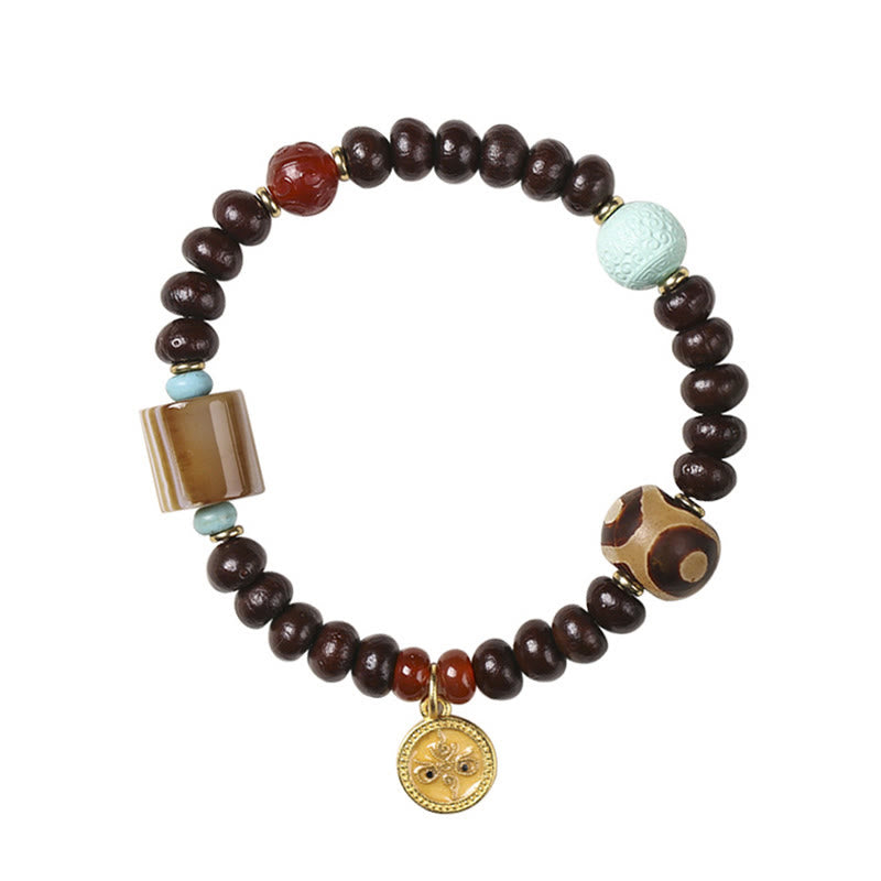 Natural Tibet Purple Bodhi Seed Dzi Bead God of Wealth Wisdom Bracelet