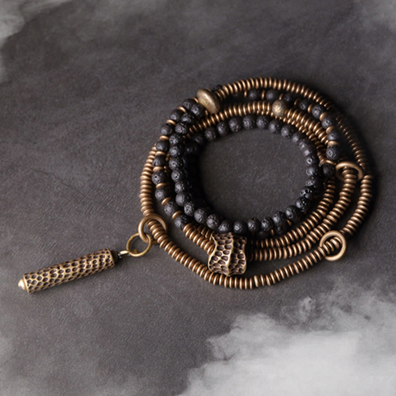 Vintage Lava Rock Brass Copper Healing Multilayered Bracelet