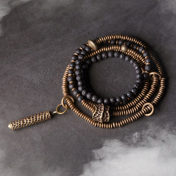 Vintage Lava Rock Brass Copper Healing Multilayered Bracelet