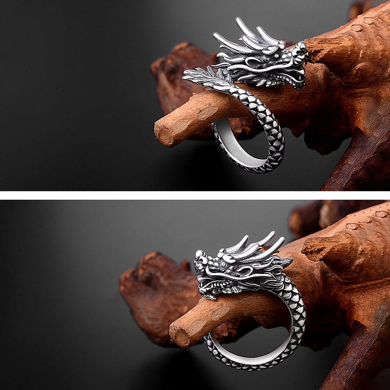 Vintage 990 Sterling Silver Dragon Adjustable Ring for Men and Women
