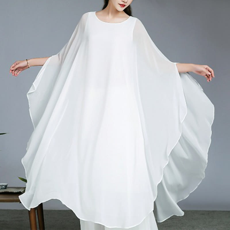 Lightweight Chiffon Flowing Midi Dress and Wide-Leg Meditation Set