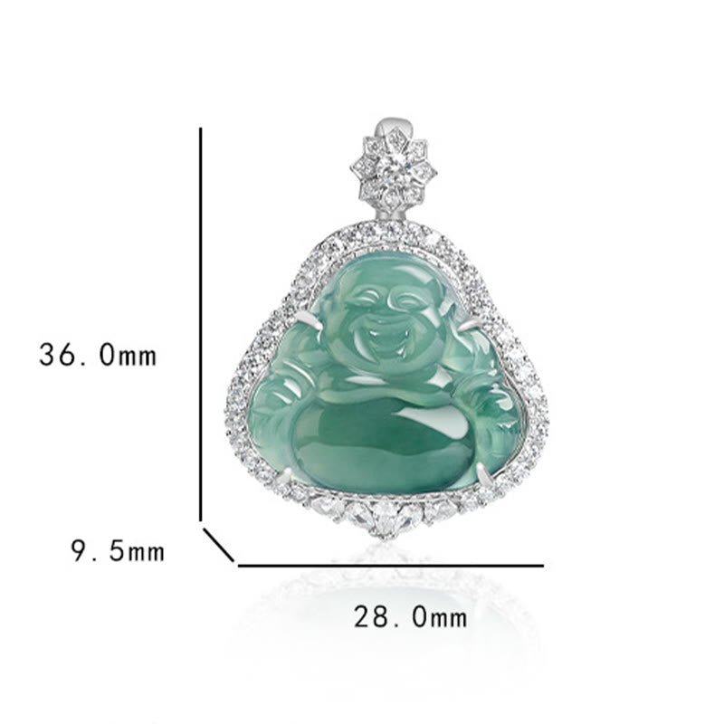 925 Sterling Silver Laughing Buddha Natural Jade Luck Abundance Chain Necklace Pendant