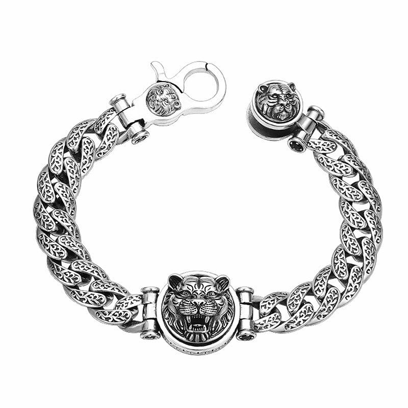 Tiger Tang Dynasty Flower Design Engraved Luck Energy Bracelet