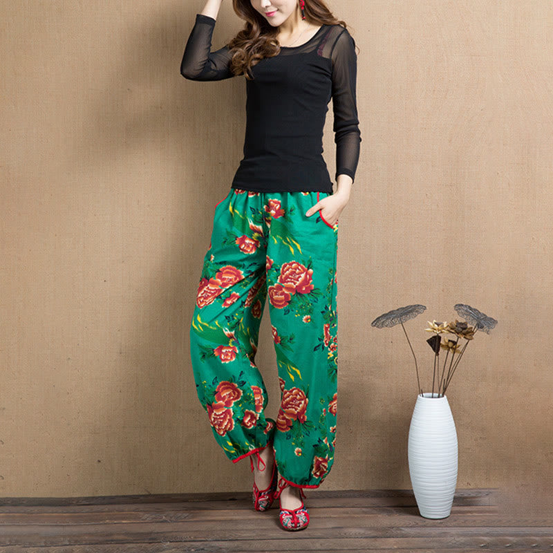 Breathable Floral Meditative Harem Pants with Pockets