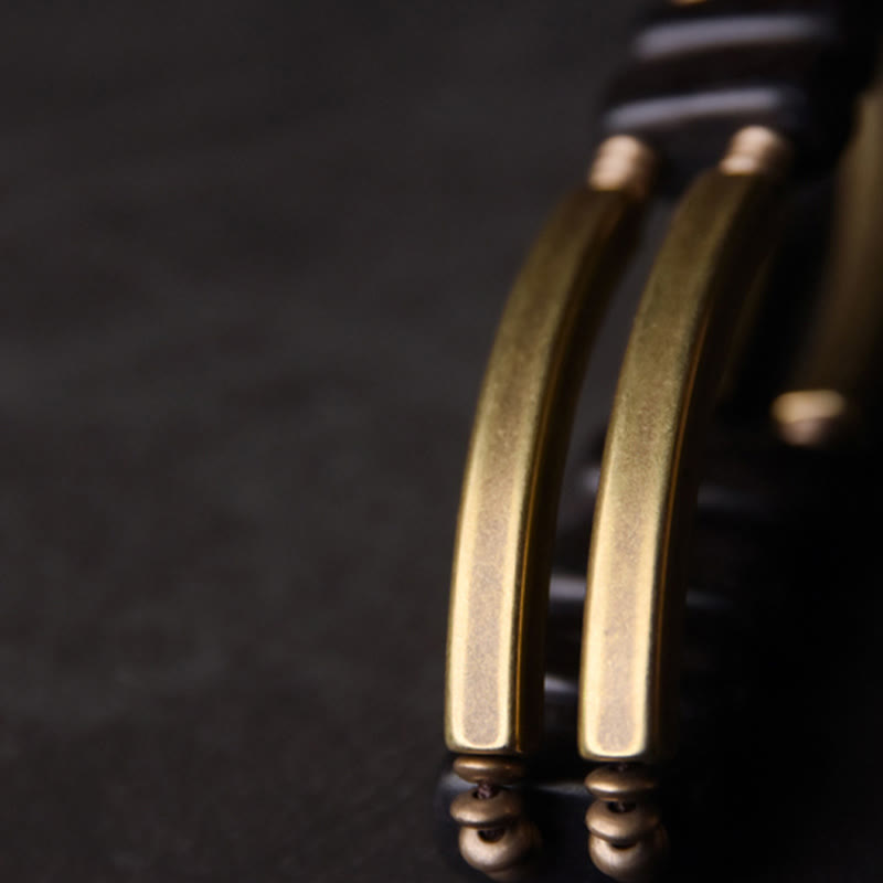 Tibetan Ebony Wood Brass Copper Balance Double Layer Bracelet