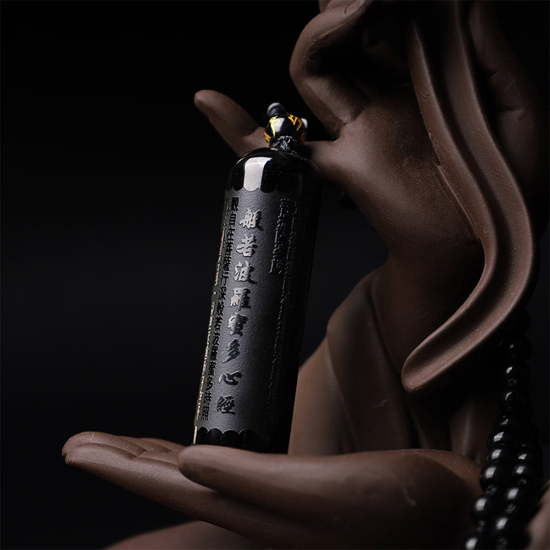 Natural Black Obsidian Heart Sutra Purification Necklace Pendant
