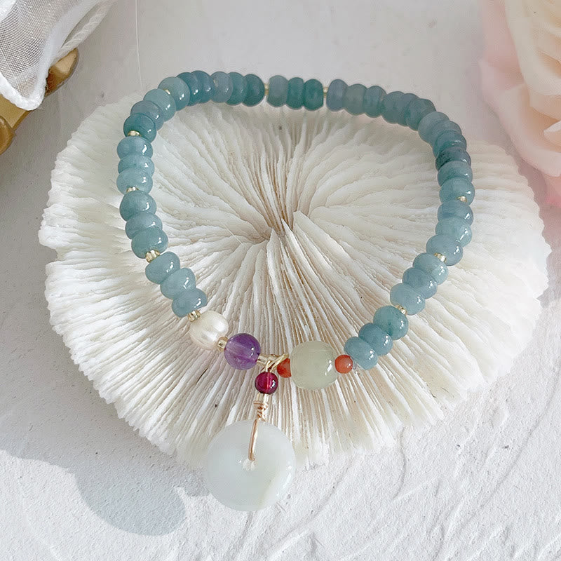 Natural Hetian Jade Pearl Peace Buckle Fu Character Gourd Money Bag Strawberry Quartz PiXiu Luck Bracelet