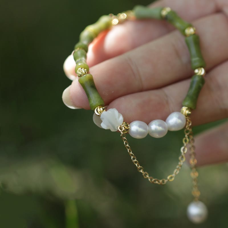 Green Bamboo Jade Lily of the Valley Wealth Bracelet
