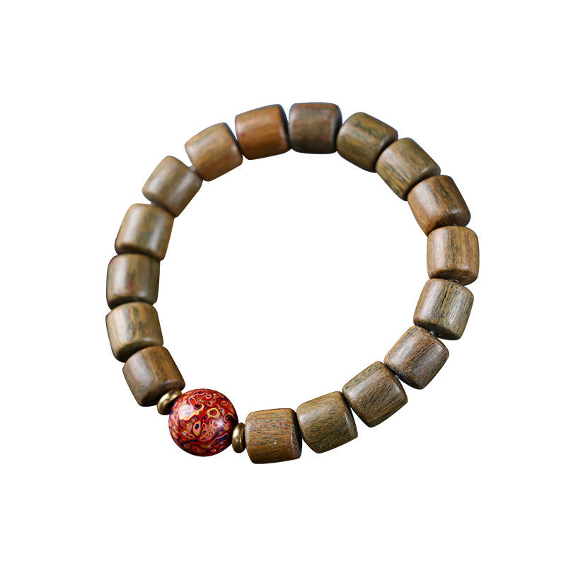 Natural Green Sandalwood Small Leaf Red Sandalwood Lacquer Bead Peace Bracelet