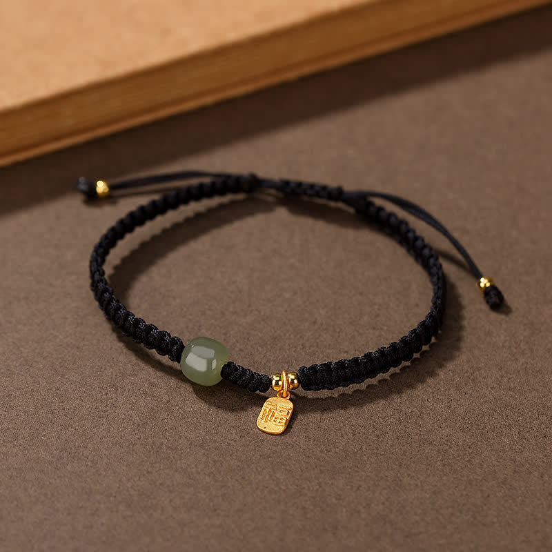 Sterling Silver & Hetian Jade Rabbit Blessing Adjustable Red String Bracelet