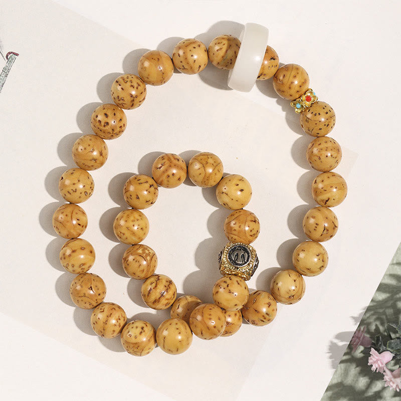 Tibetan Style Double Wrap Bracelet with Turquoise, Copper and Natural Purple Gold Rat Bodhi Seeds