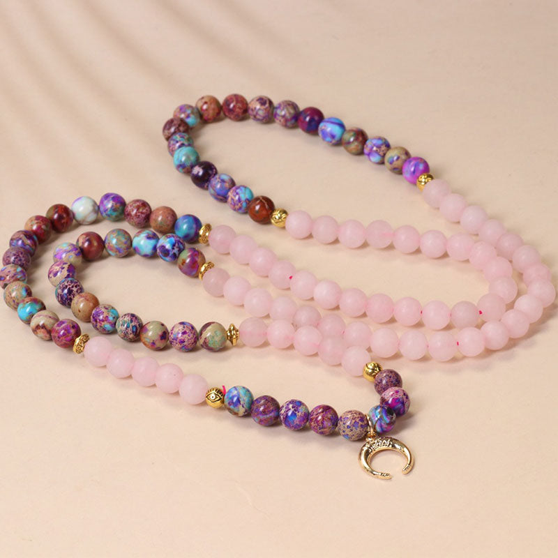 108 Beads Miano Real Pink Crystal Mala Healing Bracelet