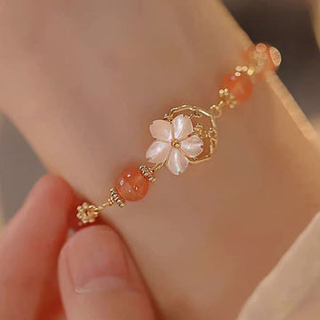 Red Agate and Tridacna Stone Flower Copper Detail Bracelet