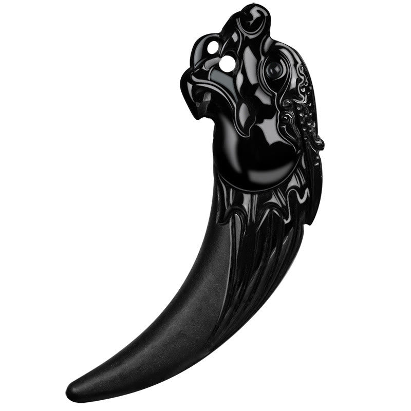 Natural Black Jade Chinese Zodiac Dragon Tooth Pattern Protection Necklace Pendant