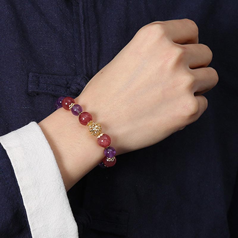 Natural Citrine Amethyst Rutilated Quartz Prosperity Protection Bracelet