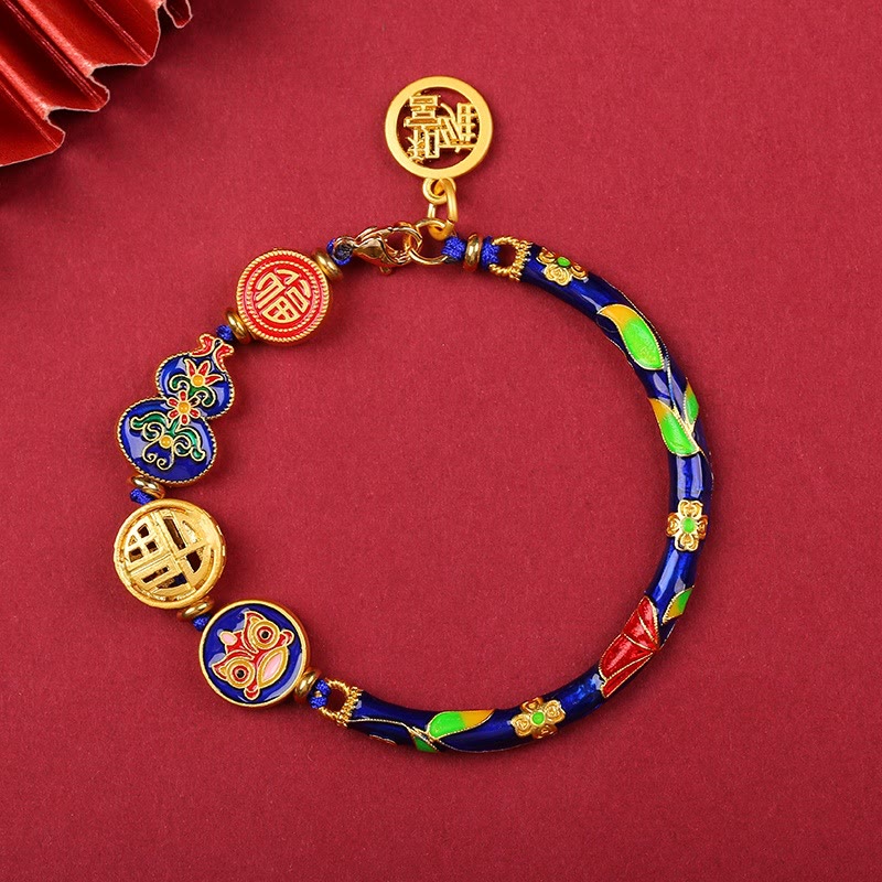 Tibetan Handcrafted Copper Wu Lou and Guardian Lion Cord Bracelet