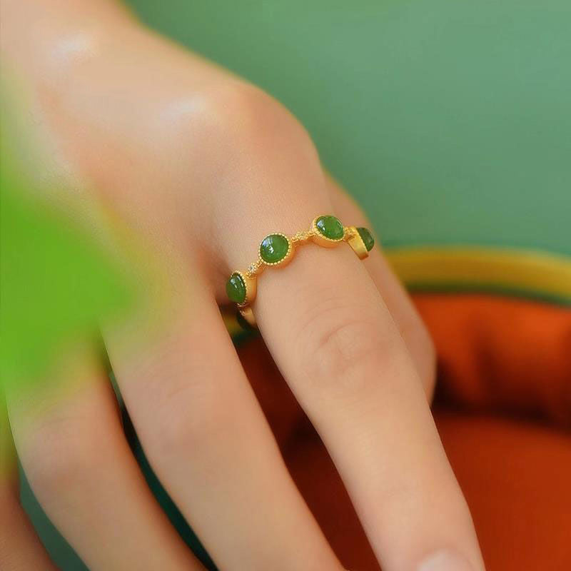 Cyan Jade Healing Calm Adjustable Ring