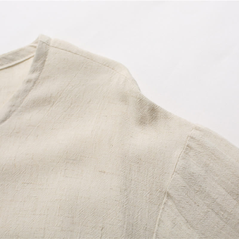 Breathable Cotton-Linen Crew Neck Short Sleeve Meditation Shirt