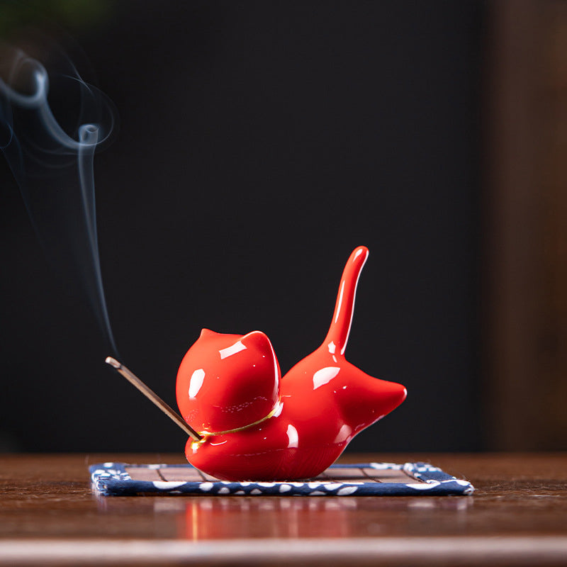 Handcrafted Ceramic Animal Figurine Incense Burner and Desktop Decoration