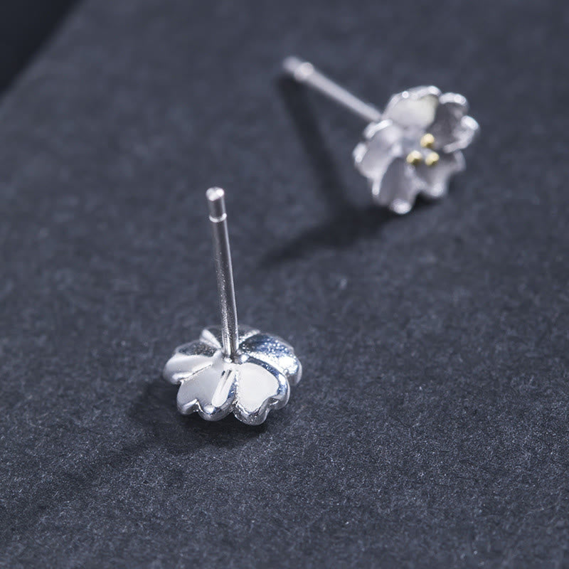 925 Sterling Silver Cherry Blossoms Floral Calm Stud Earrings