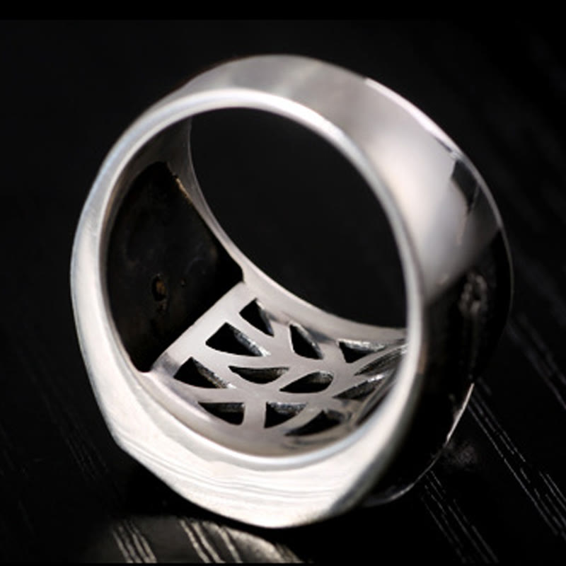 925 Sterling Silver Sanskrit Design Carved Protection Adjustable Ring