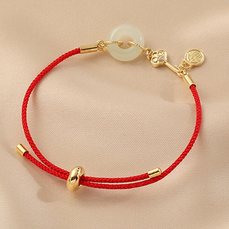 "Wishing You Peace and Protection" Jade Red Rope Bracelet Includes Gift Message Card