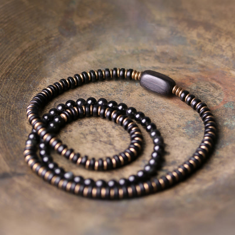 Rainbow Obsidian Ebony Wood Copper Healing Triple Wrap Bracelet