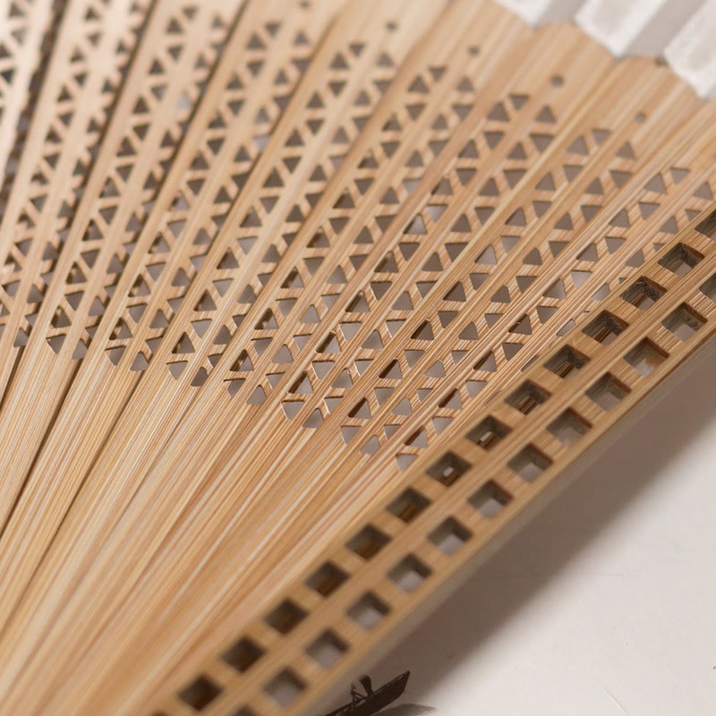 Vintage Handheld Folding Fan With Bamboo Frames