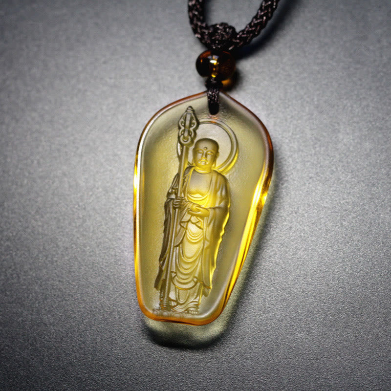 Ksitigarbha Buddha Liuli Crystal Serenity Amulet Necklace Pendant