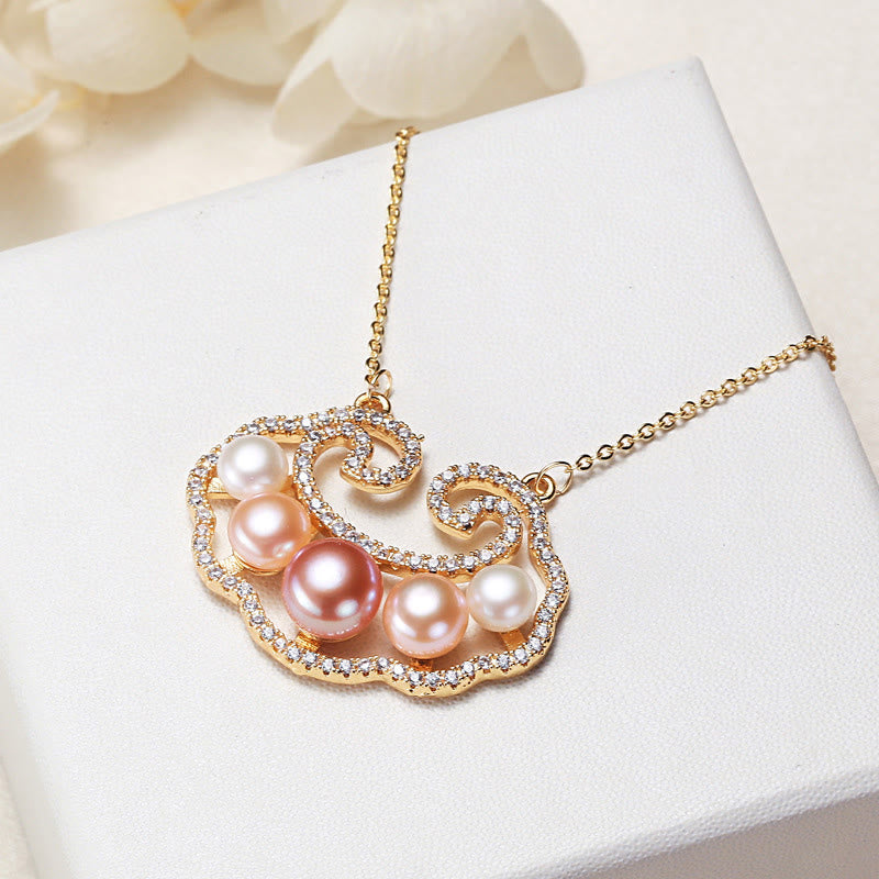 18K Gold Plated Natural Pearl Chinese Lock Charm Sincerity Necklace Pendant