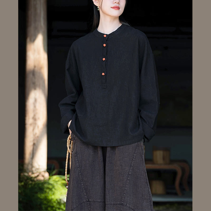 Solid Color Loose Button Blouse Long Sleeve Shirt Top