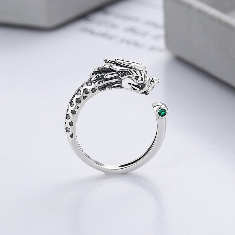 925 Sterling Silver Year Of The Dragon Luck Protection Adjustable Metal Ring