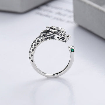 925 Sterling Silver Year Of The Dragon Luck Protection Adjustable Metal Ring