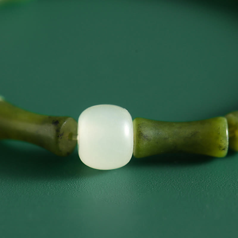 Green Bamboo Jade Pattern Luck Abundance Bracelet
