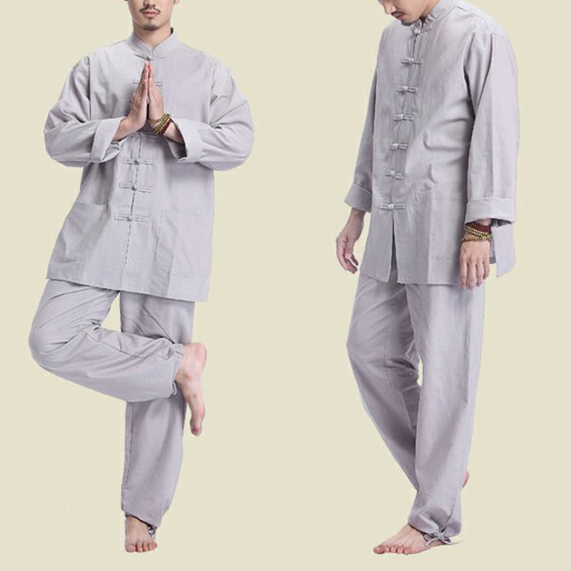 Chinese Frog Button Design Meditation Prayer Cotton Linen Spiritual Zen Practice Yoga Clothing Men's Set