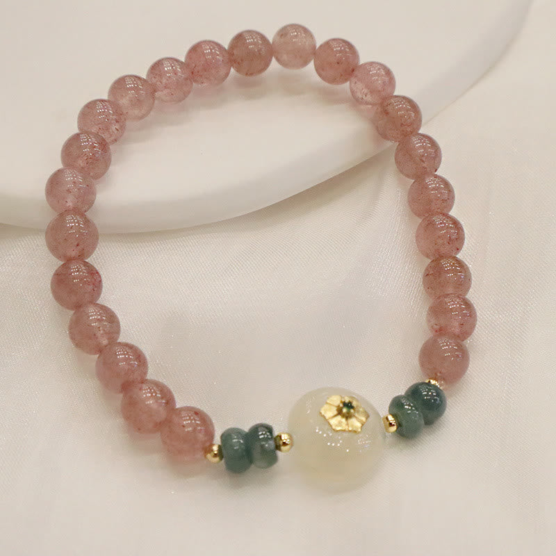 Natural Strawberry Quartz Chalcedony Jade Healing Bracelet