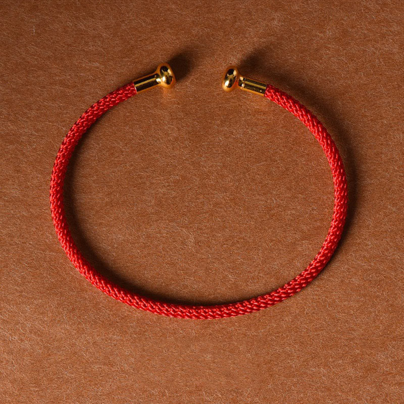 Handmade Minimalist Braided Red String Bracelet with Gold and Copper Accents