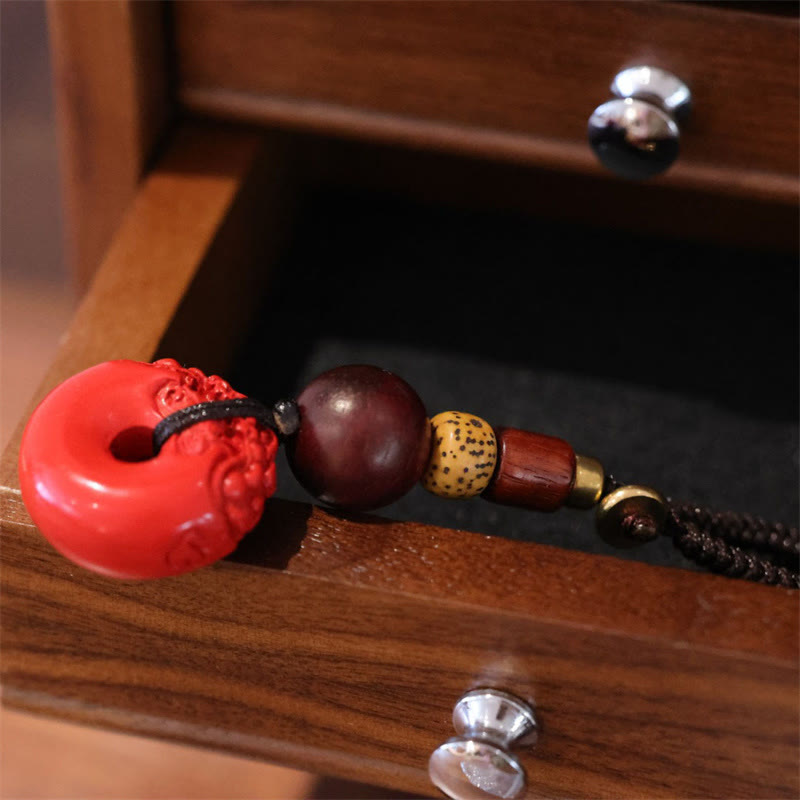 Natural Cinnabar PiXiu Peace Buckle Blessing Car Key Chain