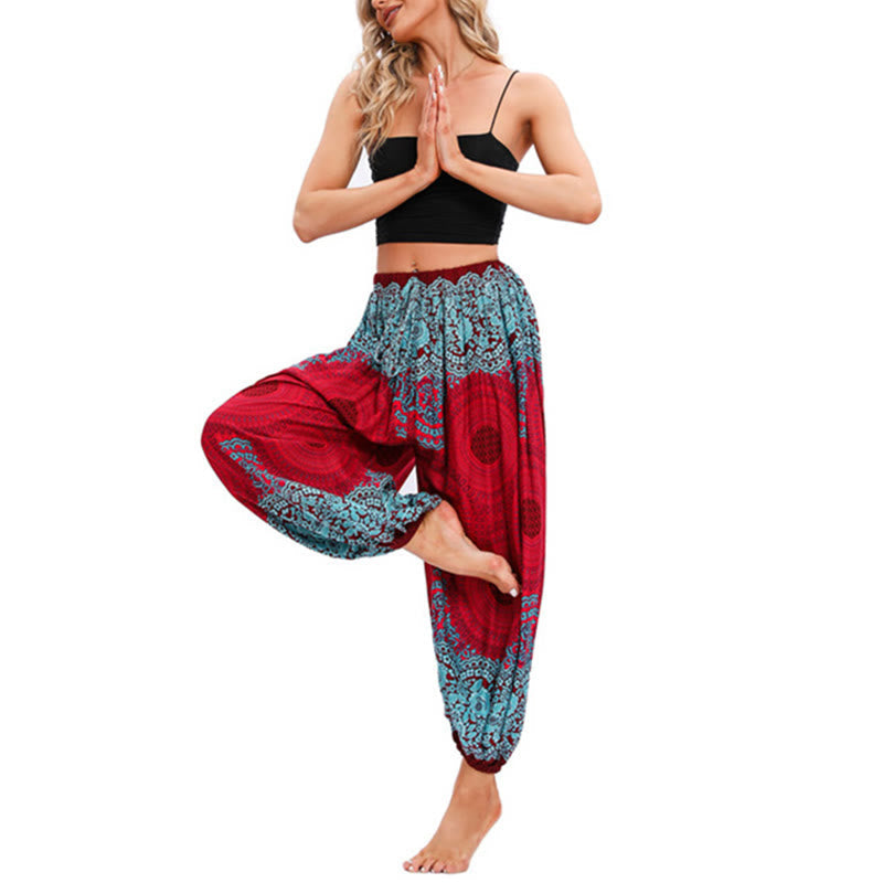 Breathable Smocked Floral Print Mindful Movement Harem Pants