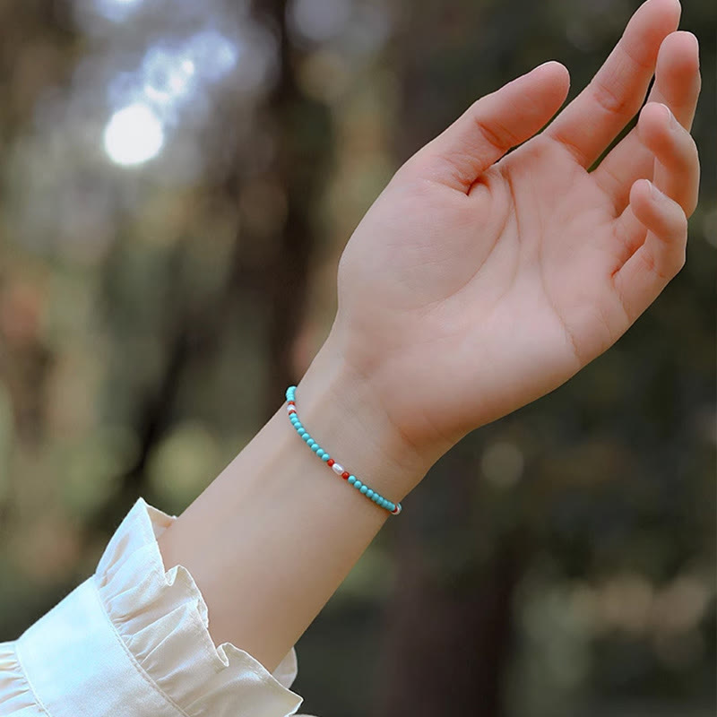 Turquoise Red Agate Pearl Small Beaded Protection Bracelet