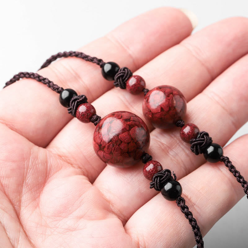 Natural Cinnabar Stones Bead Blessing Necklace Pendant