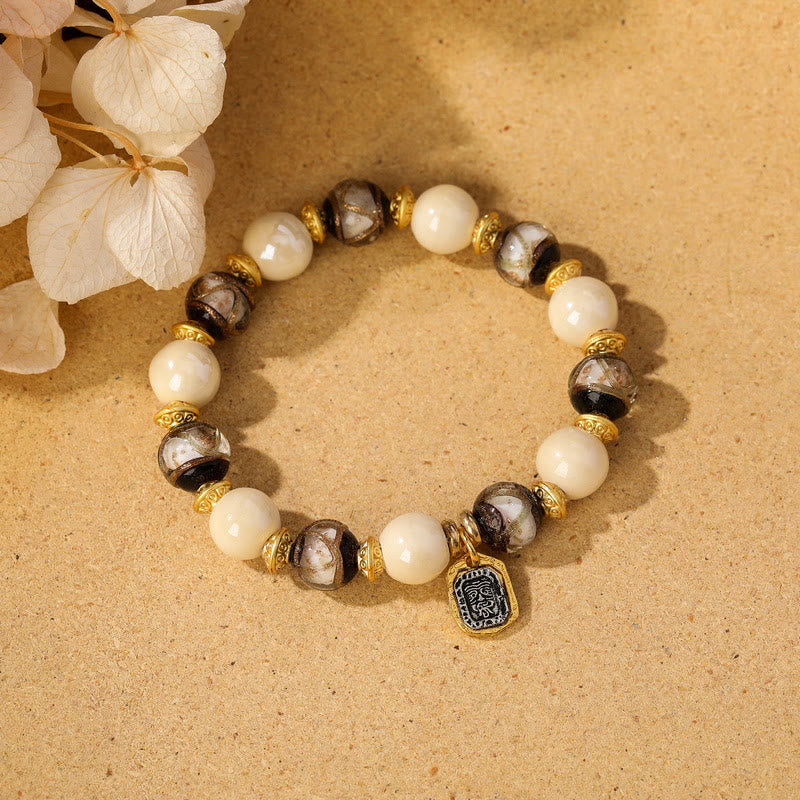 Tibetan Zakiram Goddess of Wealth Charm Liuli Glass Incense Ash Porcelain Bead Protection Bracelet