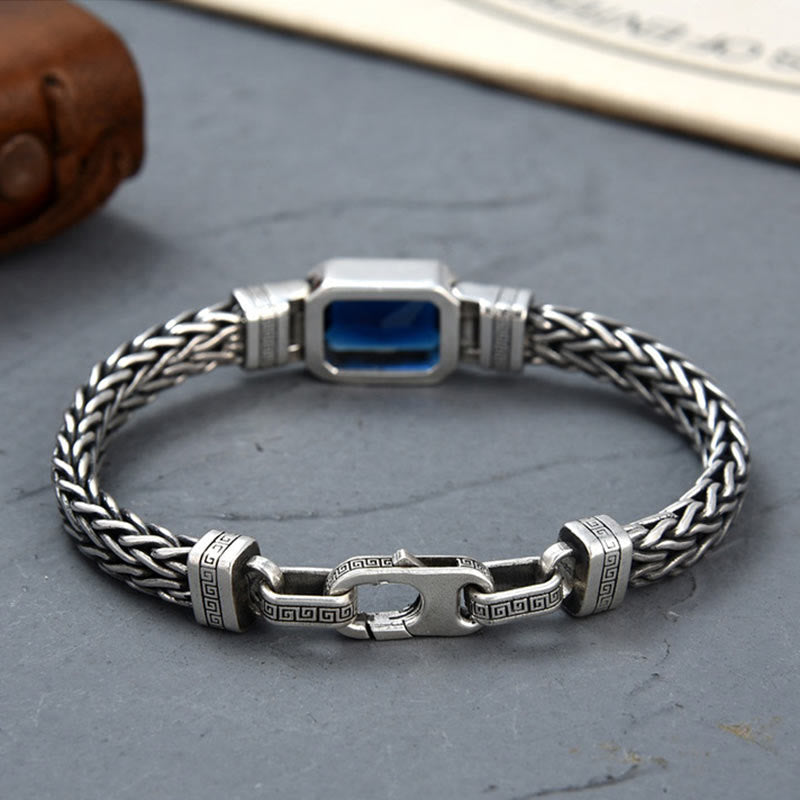 Retro Blue Acrylic Dragon Keel Braided Design Healing Wealth Buckle Bracelet