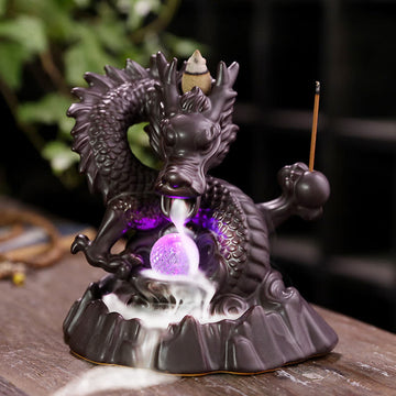 Ceramic Dragon Backflow Incense Burner Smoke Fountain with LED Option