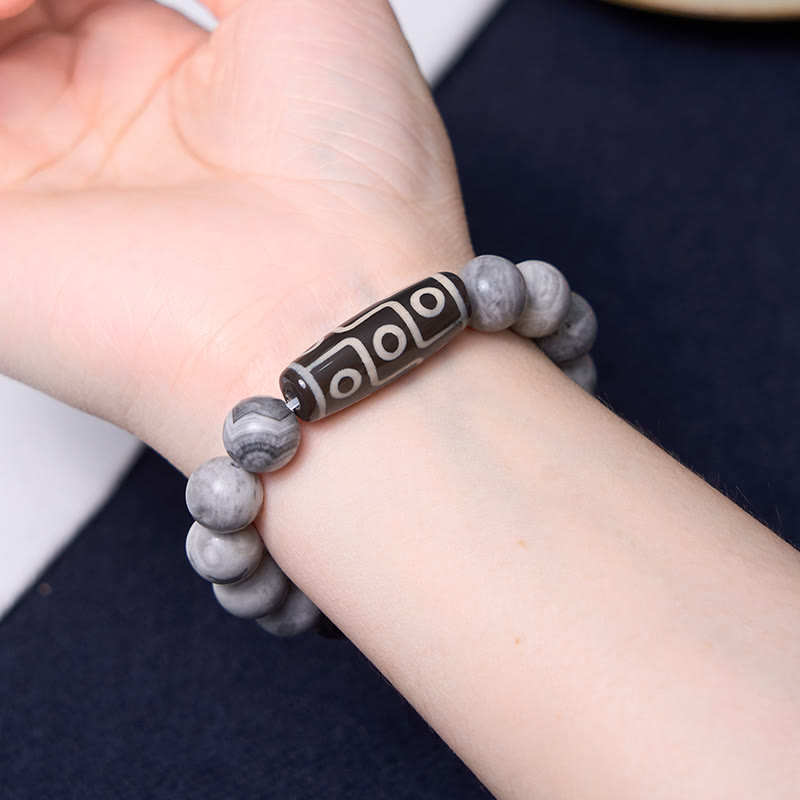 Tibetan Nine-Eye Dzi Bead Picasso Jasper Positive Bracelet
