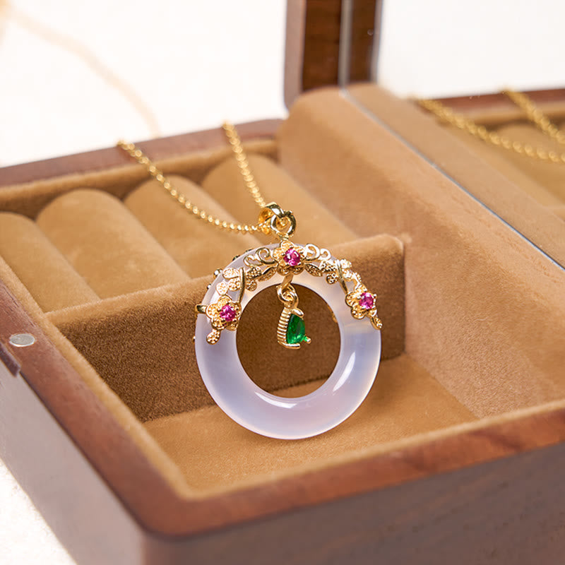 Green Chalcedony Peace Buckle Design Strength Necklace Pendant